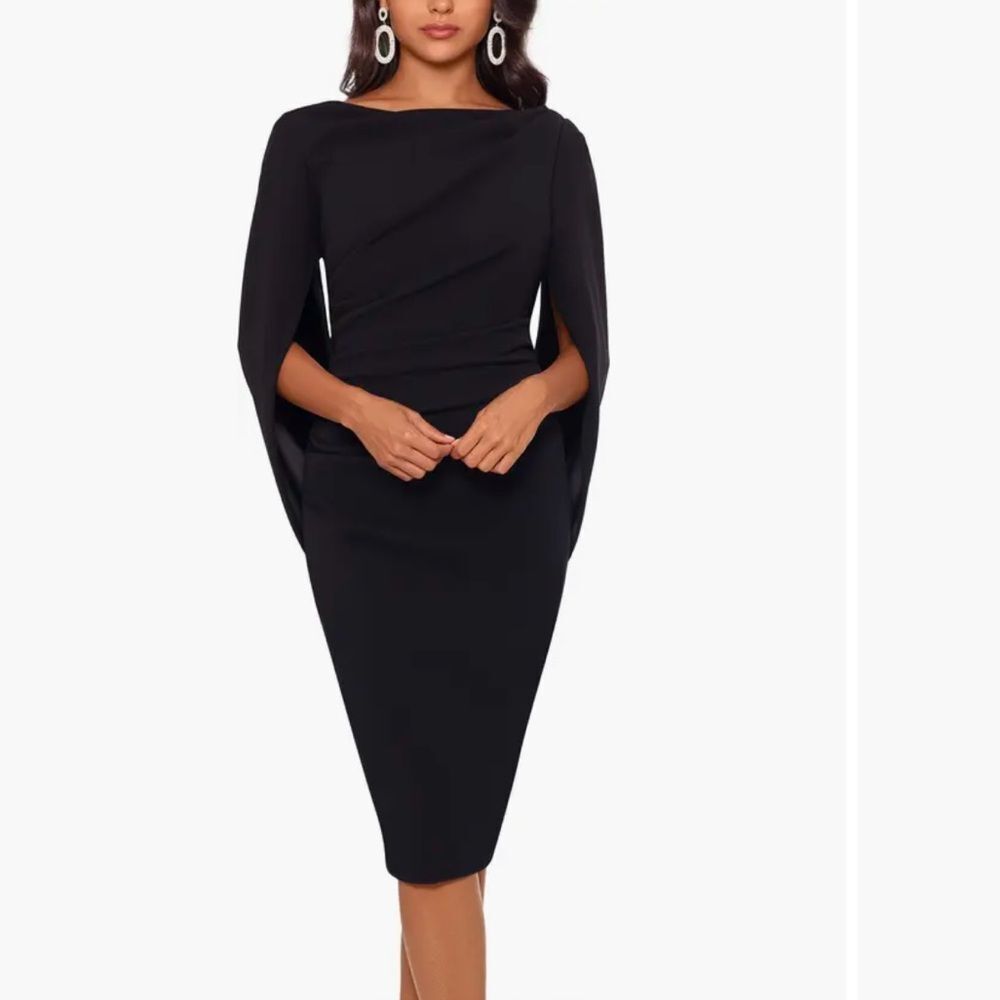NWT Betsy & Adam Cape Sleeve Crepe Sheath Dress